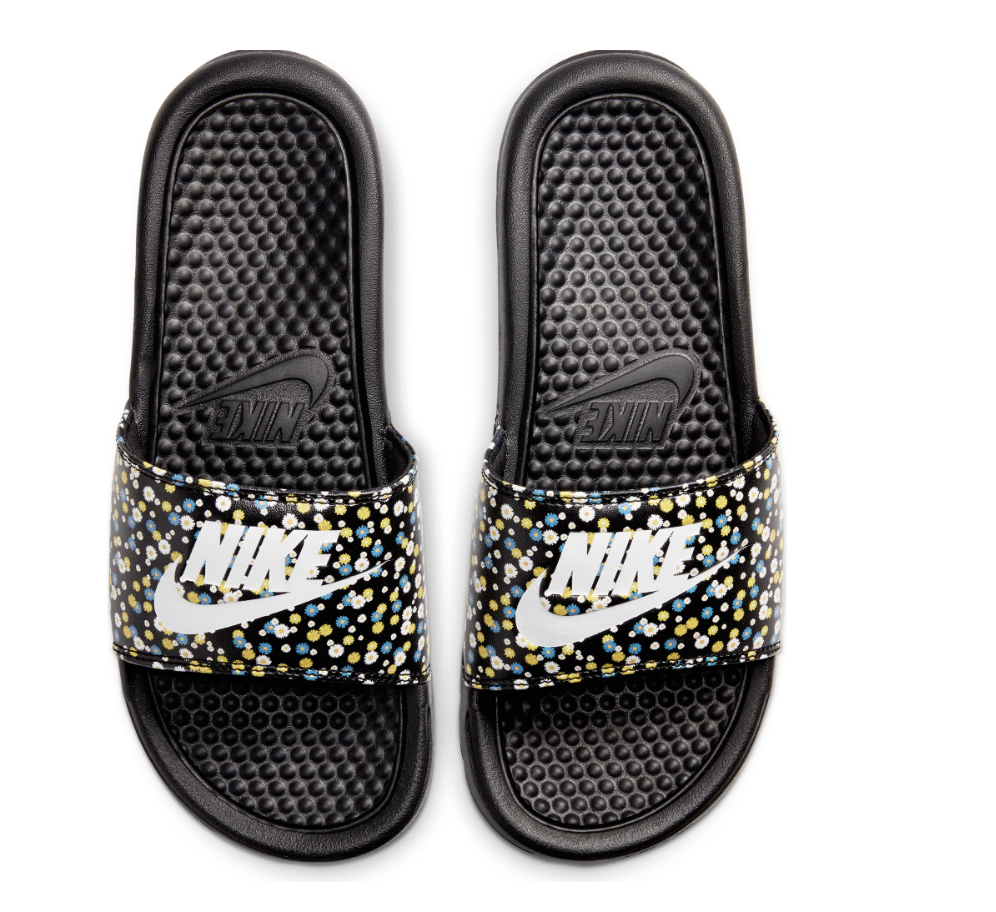 Women Nike Benassi JDI Slide Sandals Black u0026 Blue Gold Flowers | eBay