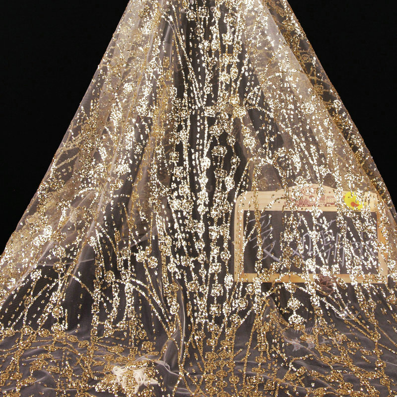 150cm Gold Silver Sequin Gauze Cloth Mesh Fabric for Sew Wedding Dress Accessory