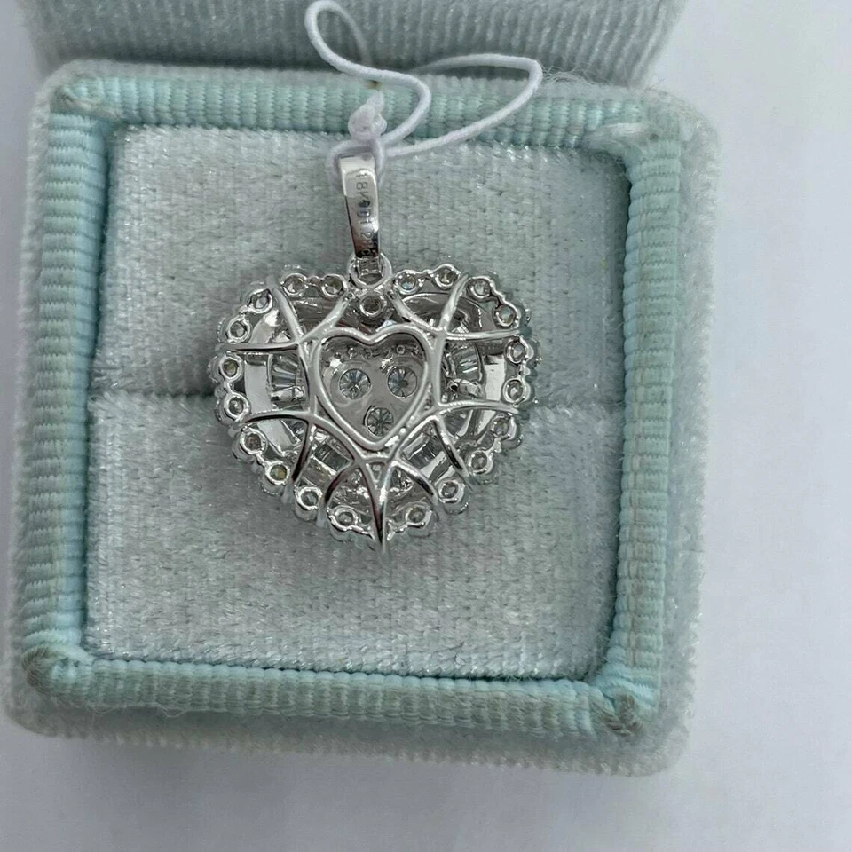 Colgante Corazón Diamante Corte Redondo 2Ct VVS1/D Acabado Oro Blanco 14K Cadena Libre 18" Foto 4 de 4