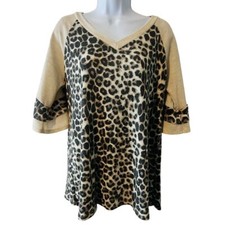 Lovely Melody Women's Animal Print Leopard V Neck Blouse Size M Soft Stretch