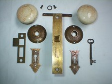 Antique Victorian Era Door Hardware with Crackle Finish Porcelain Knobs