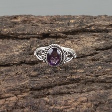 Oval Genuine African Amethyst 925 Sterling Silver Bezel Set Band Ring Jewelry