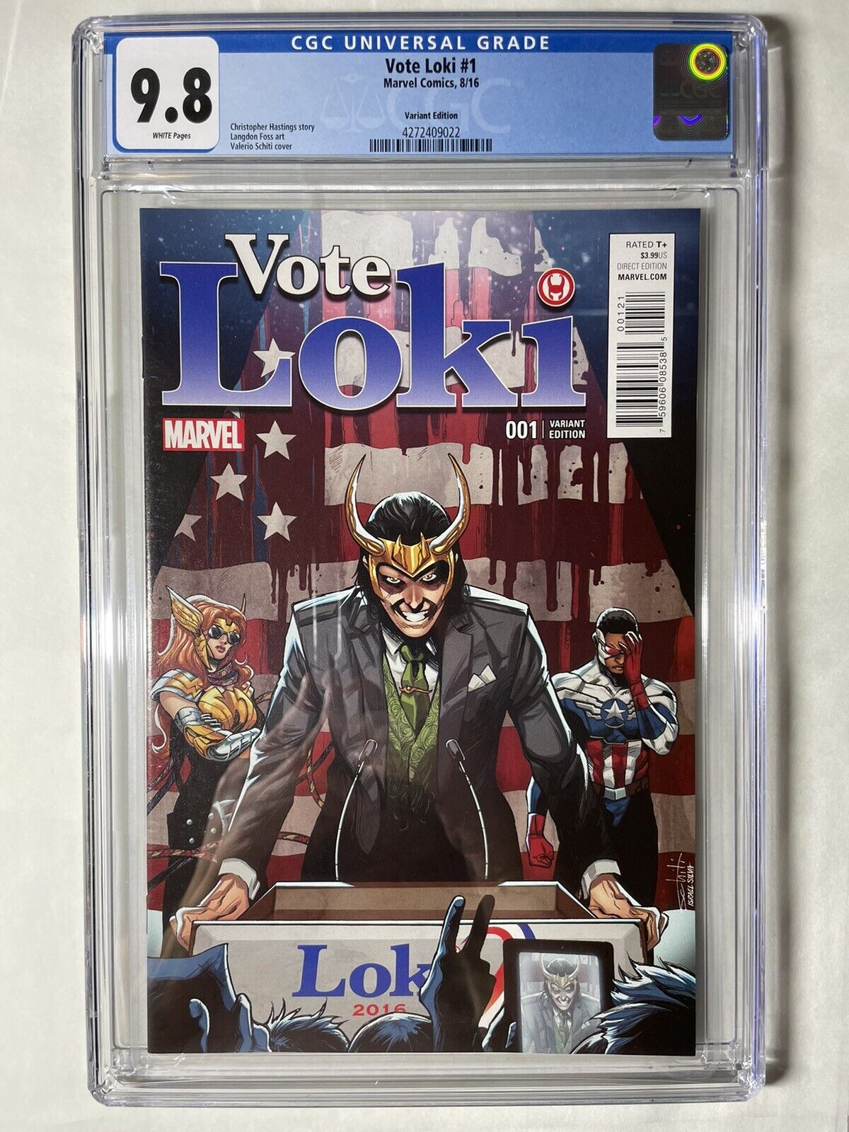 Vote Loki # 1 1:25 CGC 9.8 Valerio Schiti Variant Low Print HTF Disney+ MCU