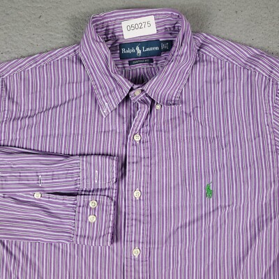 Ralph Lauren Shirt Mens Size 16.5 Purple Striped Dress Button Up Long Sleeve
