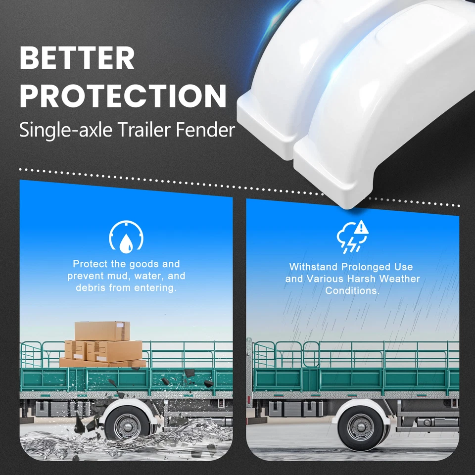 Set Of 2 Single Axle Trailer Fenders 13" Wheels Tires Top Step Skirt Boat - Bild 4 von 4