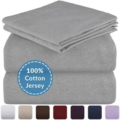 Mellanni Jersey Cotton Sheets w/ Deep Pockets, T-Shirt Knit Bed Set (4-Piece)
