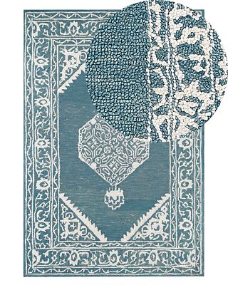Moderner Wollteppich orientalisches Muster 140 x 200 cm weiß / blau GEVAS