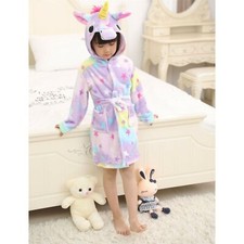 Kids Girls Bathrobe 3D Animal Unicorn Star Dressing Gown Fleece Night Loungewear