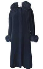 Vintage Berghaus Long Velour Coat Velvet Faux Fur Collar Belt Leather Trim Maxi