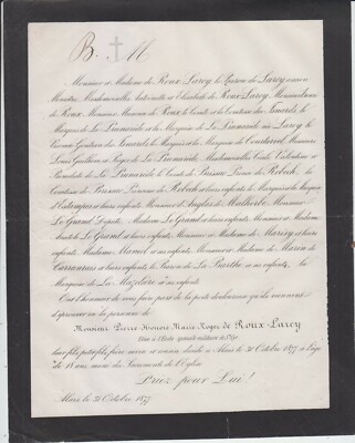 1877 Sterbeurkunde Roger de ROUX-LARCY - Alès (Gard).