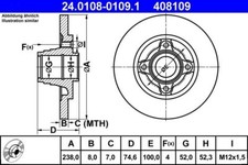 2x ATE Bremsscheiben 24.0108-0109.1 RENAULT CLIO I Hinterachse