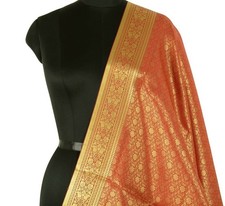 Indian Art Silk Woven Zari Brocade Long Stole Banarasi Dupatta Shawl Maroon