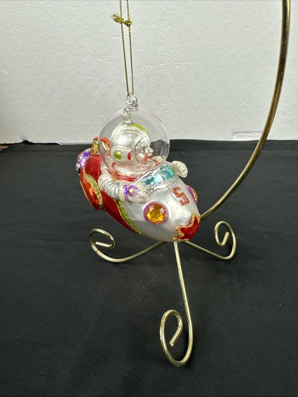 One Hundred Eighty Degrees Rocket Spaceship Glass Ornament #STB5