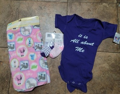Baby Tee Shirt , Socks, Blanket Bundle Baby Gift Set Baby Bundle