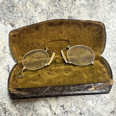 Antique Gold Pince Nez Glasses With Case