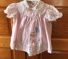 Vtg Baby Toddler Pink Spring Dress Bonnet applique Cats Embroidered Sz 18M GUC