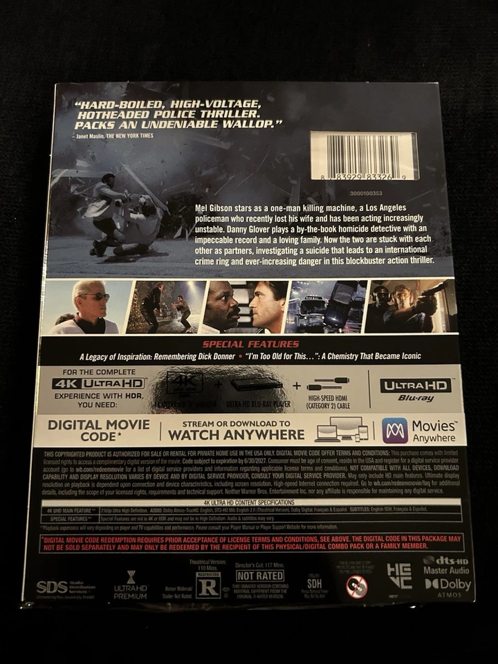 Lethal Weapon (4K/UHD) + Director’s Cut w/ Slipcover. Brand New With Slipcover Foto 2 de 3