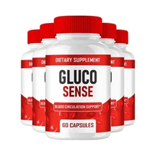 5-Pack GlucoSense Capsules, Gluco Sense Blood Circulation Support - 300 Capsules