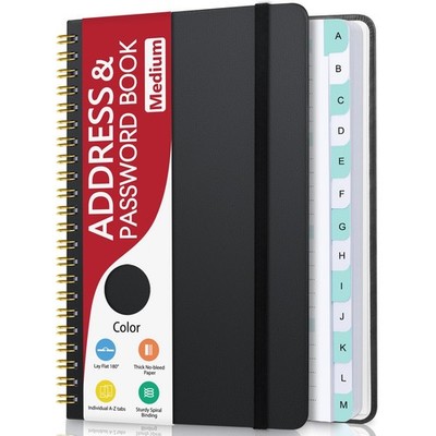 Address Book with Alphabetical Tabs, Hardcover Phone Book Password Keeper with S