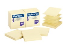 Highland Pop-up Sticky Notes, 3 x 3 Inches, Yellow, 12 Pack 3" x 6.2", Yellow
