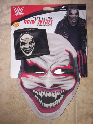 NEW On Card WWE Bray Wyatt ''The Fiend'' Mask & Cuffs Rubies Halloween Wrestling