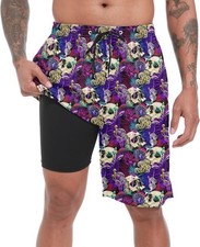 Mens Swim Trunks with Compression Board Shorts 2 in 1 Quick Dry Beach Swimwear