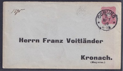 76825) PRIVATGANZSACHE Voitländer Kronach aus COBURG 1889