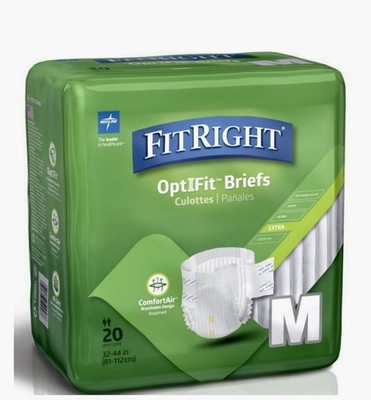 5PACKS,  100 CTS M FitRight OptiFit  Incontinence Briefs w/ Tabs, for Large Leak
