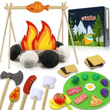 45 PCS Pretend Play Campfire Toy for Kids, Toddler Camping Toys Play Set Felt...