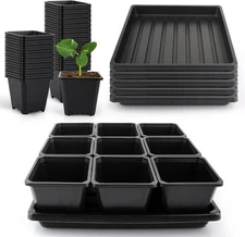 50Pcs 3.5inch Square Nursery Pots with 5Pcs Seed Starting Trays, Seed Starter Tr