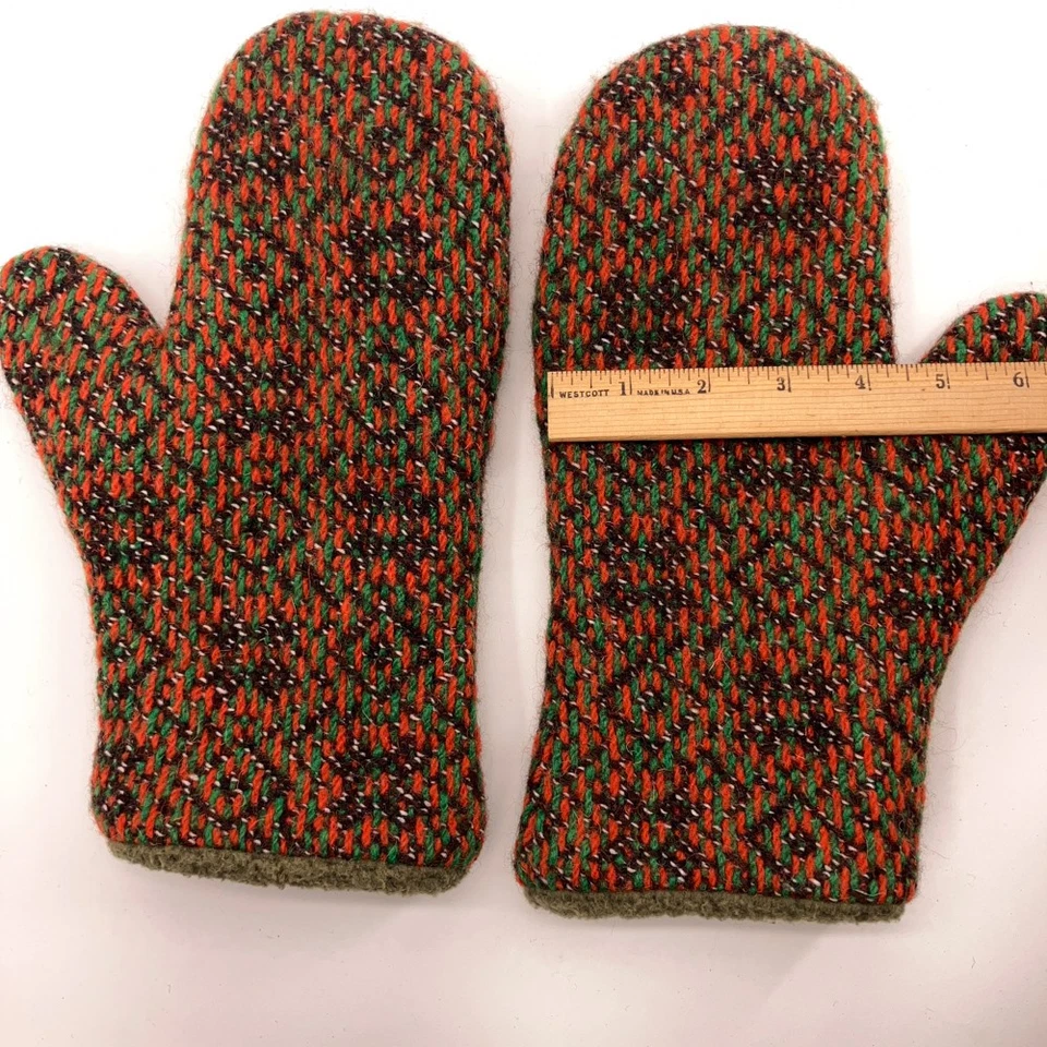 Mitones forrados de vellón tejido con patrón verde naranja marrón retro Foto 4 de 4