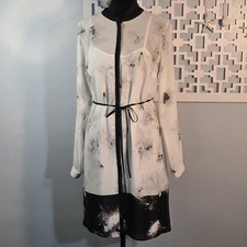 Simply Vera Vera Wang Black White Floral Print Belted Dress Sz M