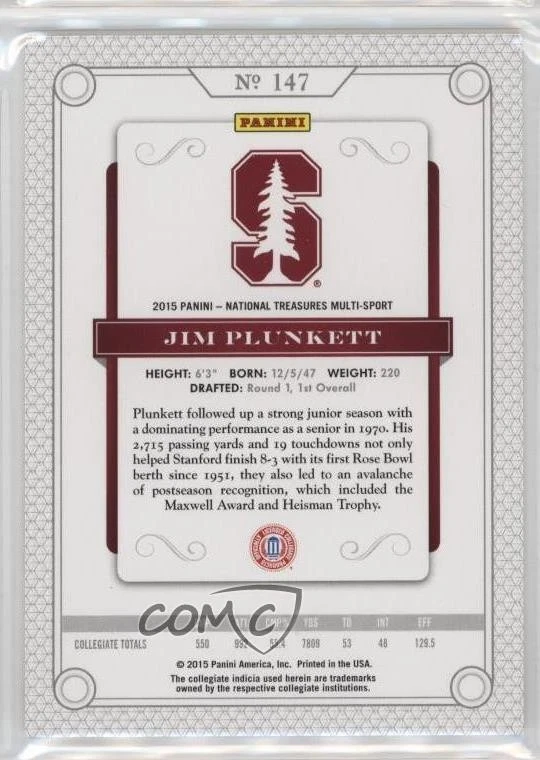 2015 Panini National Treasures College Legends Century Silver /25 Jim Plunkett - Image 2 of 2
