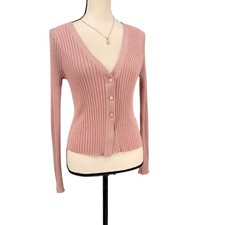 Wild Fable Pink Ribbed Knit Long Sleeve Button Up Cardigan Sweater