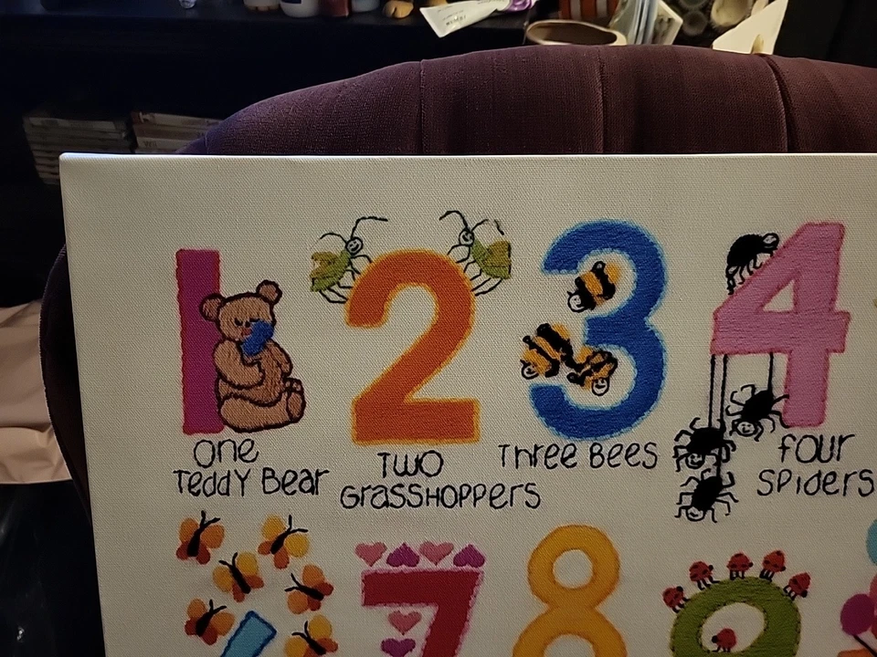 Foto de arte de pared bordado vintage punto de cruz número decoración infantil 16 X 20. Foto 2 de 4