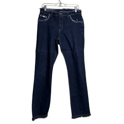 ABS by Allen Schwartz Womens Dark Wash Fringe Trim Straight Leg Jeans Size 10