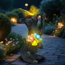 Solar Cat Garden Statue with Butterfly Flowers for Outdoor Yard Decor