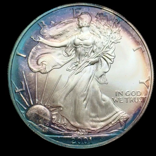 American Silver Eagle 2001 Uncirculated Natural Rainbow Toning 1oz .999