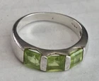 Vintage SETA .925 Sterling Silver Trio Band Ring Green Peridot Size 8