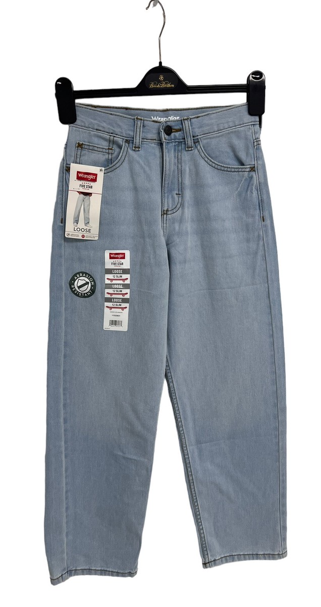 Wrangler Boy's Light Wash Loose Fit Straight Leg Slim Blue Denim