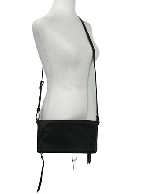Margot New York Black Leather Crossbody Bag Purse Fold Over Zipper Flap Magnet