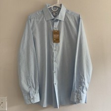 NWT Bar III Men's Large 17-17 1/2 Slim Fit Stretch Shirt Lt Blue 100 Cotton