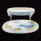 Antique Hand Painted Porcelain Jewelry Box Trinket Footed Box Signed Chiz