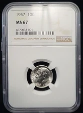 1957 Roosevelt Dime NGC MS67 | Brilliant White Superb Gem | See Pics