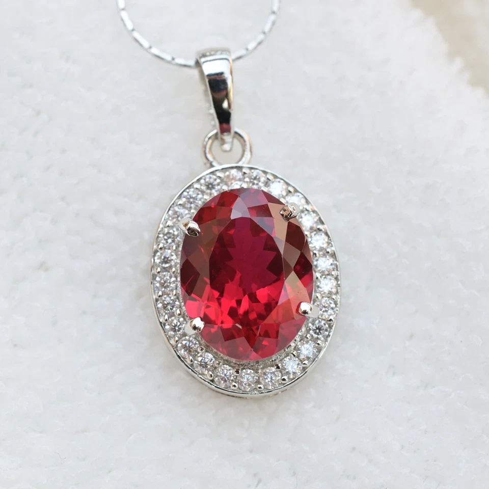 Colgante de rubí rojo natural de 24 quilates - Piedra preciosa suelta certificada en plata maciza 925 Foto 3 de 4