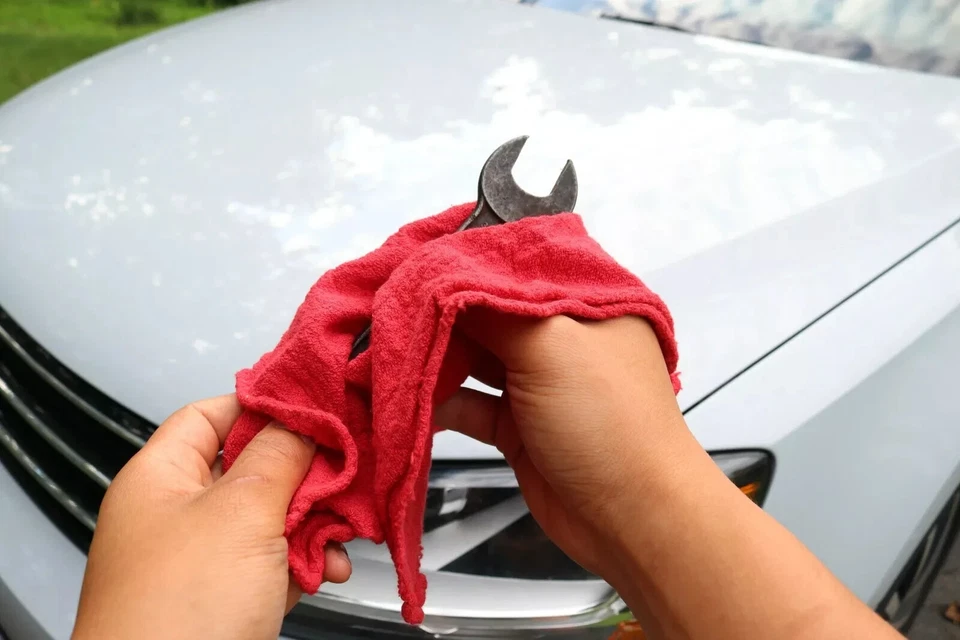 Мягкие текстильные красные магазинные полотенца 13 x 14 чистящие хлопчатобумажные тряпки впитывающие дворники - Изображение 4 из 4