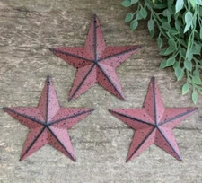 Set of 3 - 3.5" BURGUNDY BLACK BARN STAR Aged Metal Tin Primitive Country