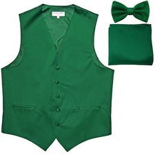 New Men's formal vest Tuxedo Waistcoat bowtie hankie set emerald green wedding