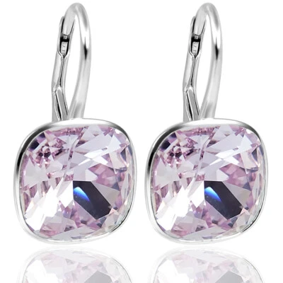 925 Ohrringe österreichische Kristalle Silber Violet Lila Kissenschliff NOBEL...