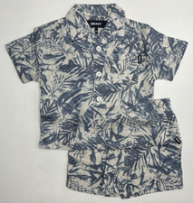 Boys Size 6M DKNY 2-Piece Short Set Button-Down Shirt Blue Hawaiian Shirt